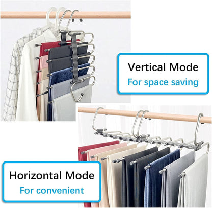 HMORA 5 in 1 Stainless Steel Foldable Hangers for Clothes Hanging Multi Layer Multi-Purpose Pant Hangers for Wardrobe Magic Foldable Hanger Clothes Hanger