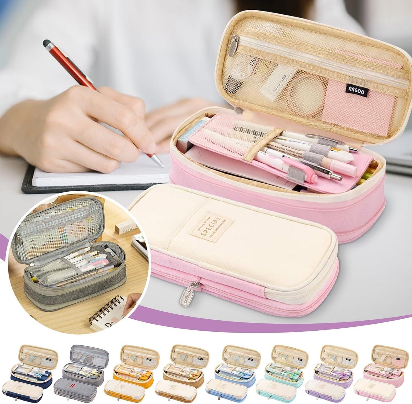 Hmora Large Storage Pencil Case Big Capacity Pencil Pouch Organizer Stationery Case for Girls Boys Students College School Office Pen Pencil Box Office Pencil Pouch Aesthetic Pen Pencil case