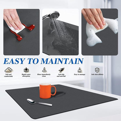 HMORA Dish Dry Mat | Microfiber Home Drying Mat | Reversible Mat | Kitchen Absorbent Mat for Kitchen, Home, Office and Laundry | (30 x 40cm)