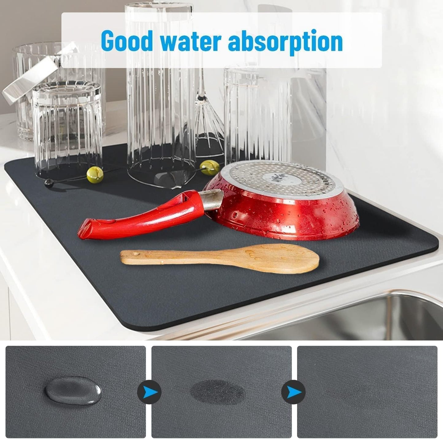 HMORA Dish Dry Mat | Microfiber Home Drying Mat | Reversible Mat | Kitchen Absorbent Mat for Kitchen, Home, Office and Laundry | (30 x 40cm)