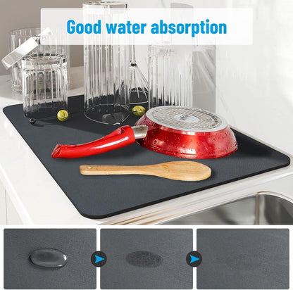 HMORA Dish Dry Mat | Microfiber Home Drying Mat | Reversible Mat | Kitchen Absorbent Mat for Kitchen, Home, Office and Laundry | (30 x 40cm)