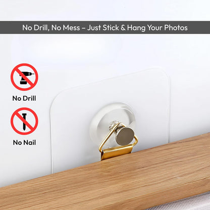 Hmora Photo Frame Hooks for Wall Without Drilling, Self Adhesive Hooks for Wall Heavy Duty Strong Nail Free for Hanging Photo Frame (Hanging Hook, Transparent) Stainless Steel