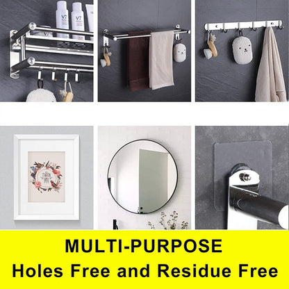 HMORA Stainless Steel, PVC, ABS Nail Free Seamless Adhesive Non-Trace No Drilling Installation Hanging, Waterproof Screws Wall Hook (Transparent)