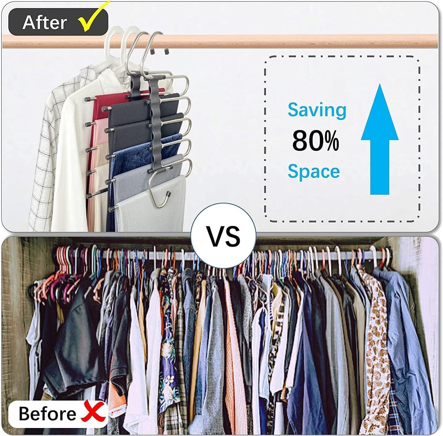 HMORA 5 in 1 Stainless Steel Foldable Hangers for Clothes Hanging Multi Layer Multi-Purpose Pant Hangers for Wardrobe Magic Foldable Hanger Clothes Hanger