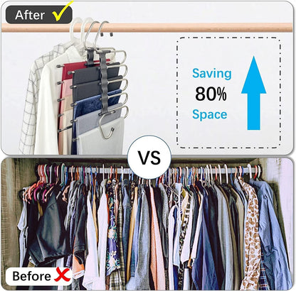 HMORA 5 in 1 Stainless Steel Foldable Hangers for Clothes Hanging Multi Layer Multi-Purpose Pant Hangers for Wardrobe Magic Foldable Hanger Clothes Hanger
