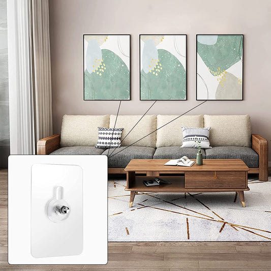 HMORA Stainless Steel, PVC, ABS Nail Free Seamless Adhesive Non-Trace No Drilling Installation Hanging, Waterproof Screws Wall Hook (Transparent)