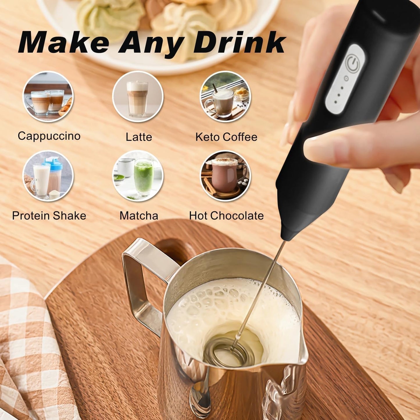 Electric Milk Frother & Coffee Whisker – Dual Spring Handheld Blender