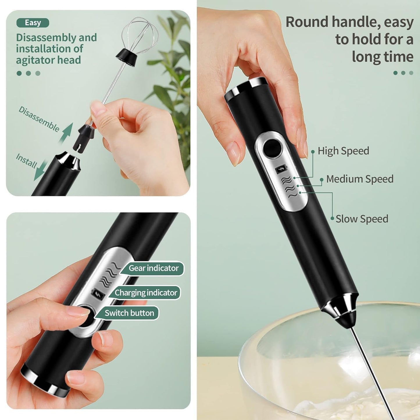 Electric Milk Frother & Coffee Whisker – Dual Spring Handheld Blender