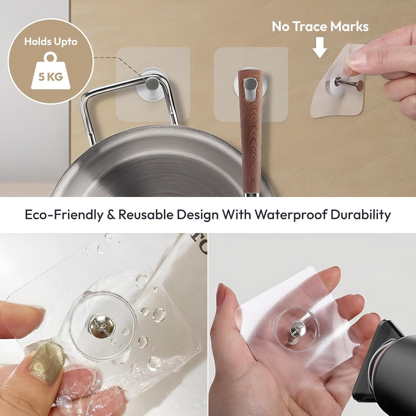 Hmora Photo Frame Hooks for Wall Without Drilling, Self Adhesive Hooks for Wall Heavy Duty Strong Nail Free for Hanging Photo Frame (Hanging Hook, Transparent) Stainless Steel