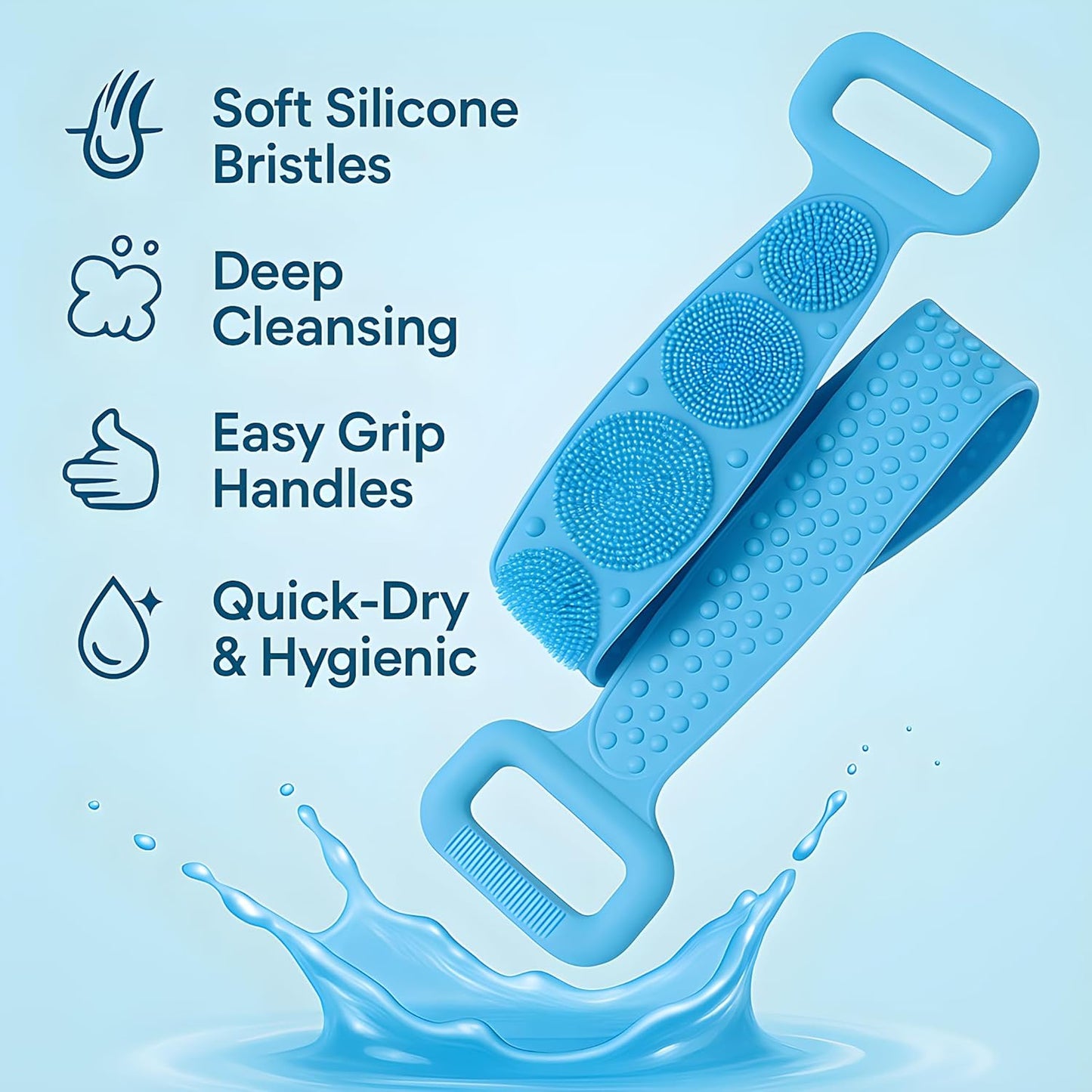 Hmora Silicone Back Scrubber Belt for Bath | Large Exfoliating Body Scrubbers for Men & Women | Dual-Sided, Stretchable, Quick-Dry | Reusable Shower Belt for Deep Cleaning