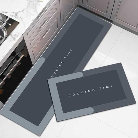 HMORA 2 Pcs Kitchen Mats Set – Waterproof Memory Foam Anti-Fatigue Mat Non-Slip Rug for Kitchen, Sink, Laundry & Home Office – 120x40 cm + 40x60 cm (Cooking Time Design)