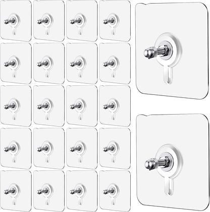 HMORA Stainless Steel, PVC, ABS Nail Free Seamless Adhesive Non-Trace No Drilling Installation Hanging, Waterproof Screws Wall Hook (Transparent)