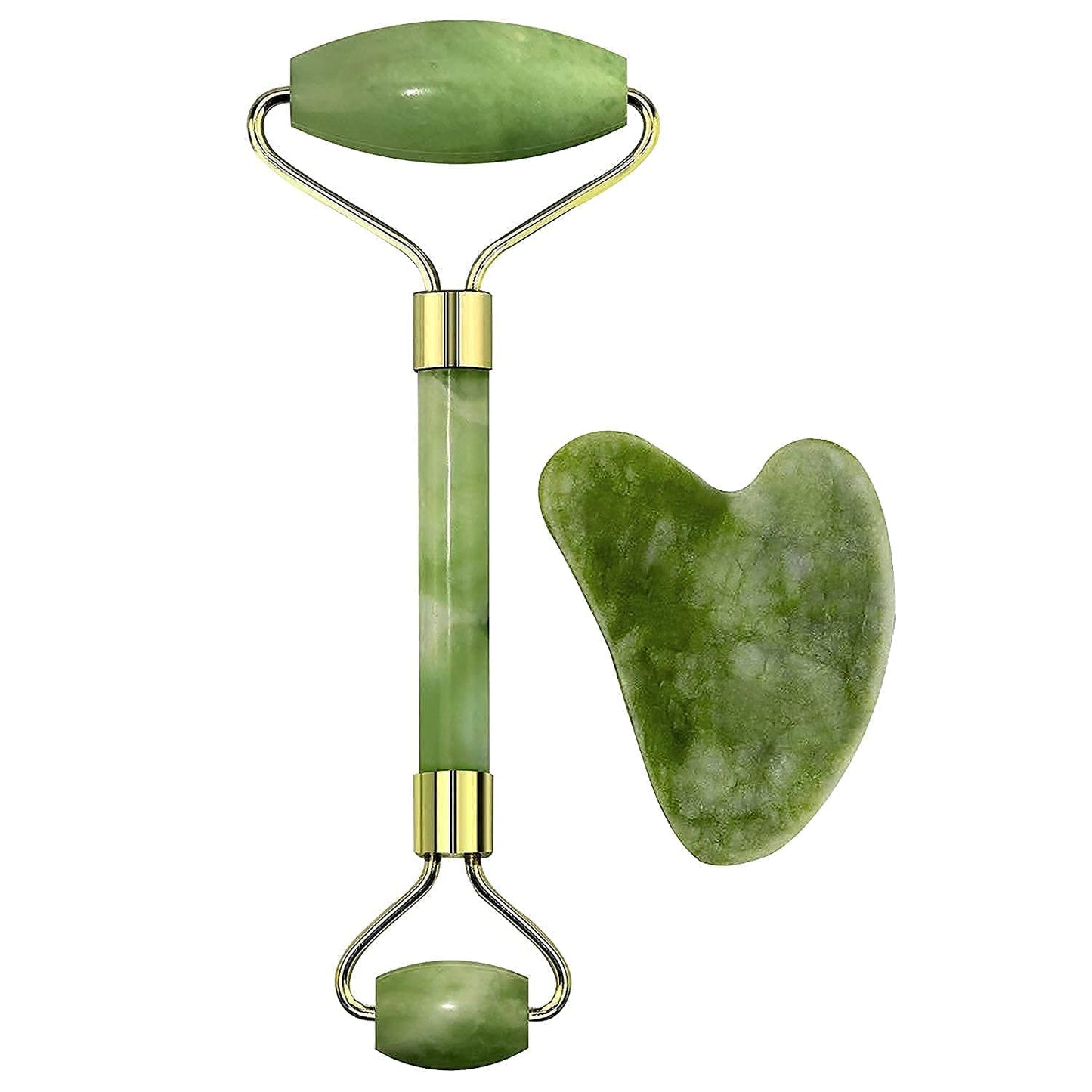 HMORA Facial Massager Jade Roller & Gua Sha Tool Natural Himalayan Stone for Face Neck Healing Skin Wrinkles & Serum Application
