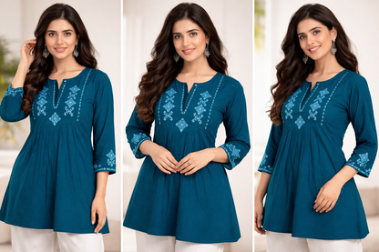 Elegant Cotton Embroidered Short Kurti