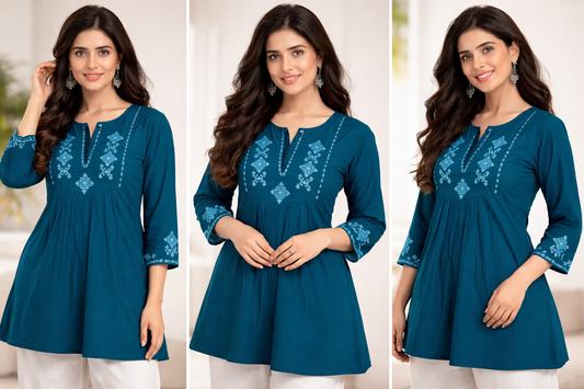 Elegant Cotton Embroidered Short Kurti