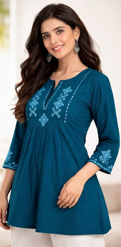 Elegant Cotton Embroidered Short Kurti