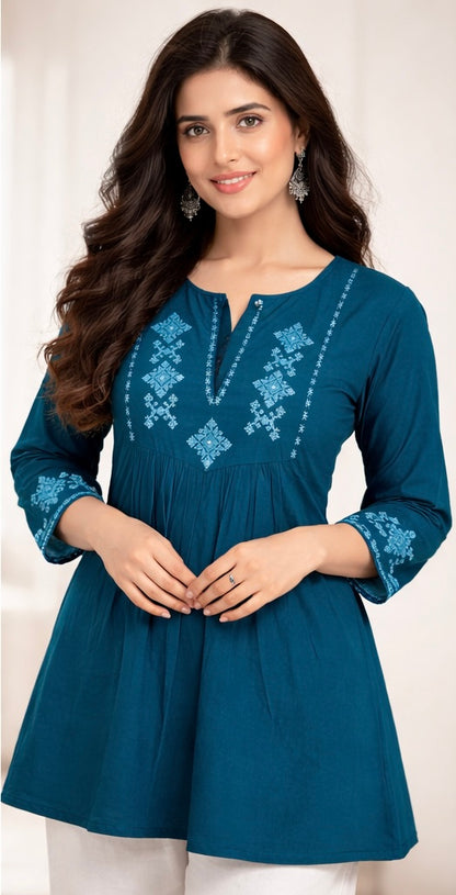 Elegant Cotton Embroidered Short Kurti
