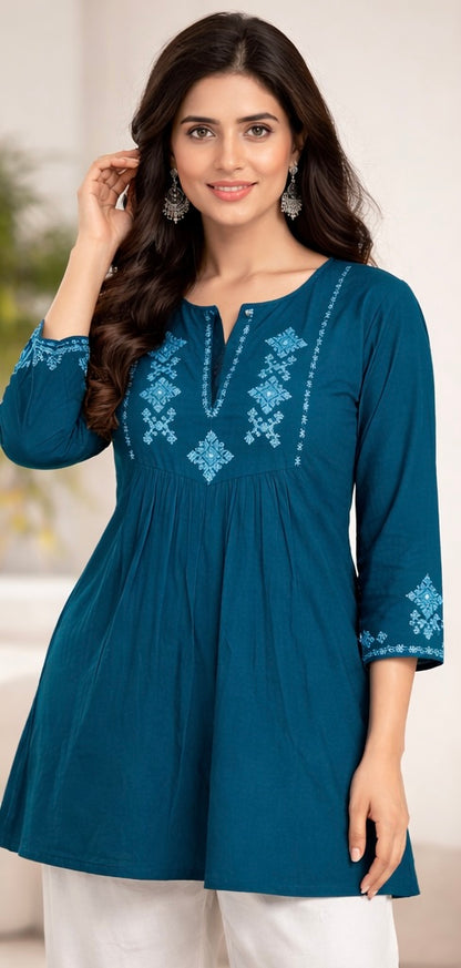 Elegant Cotton Embroidered Short Kurti