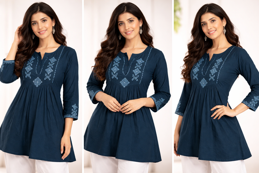 Elegant Cotton Embroidered Short Kurti