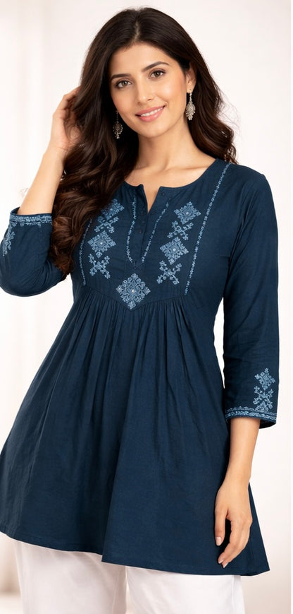 Elegant Cotton Embroidered Short Kurti
