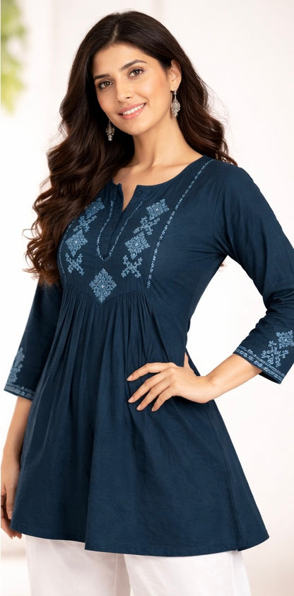 Elegant Cotton Embroidered Short Kurti