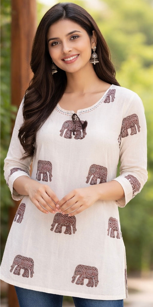 Premium khadhi Cotton Printed Short Kurti