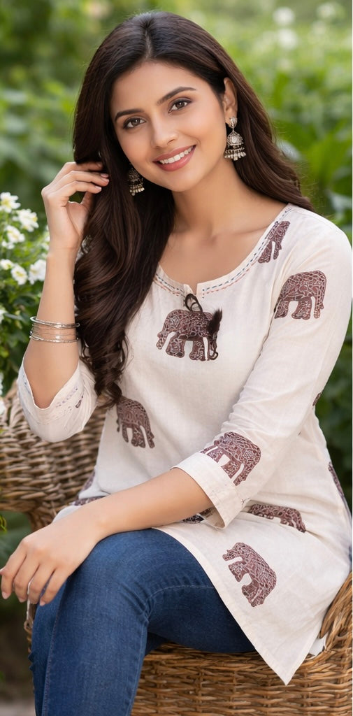 Premium khadhi Cotton Printed Short Kurti