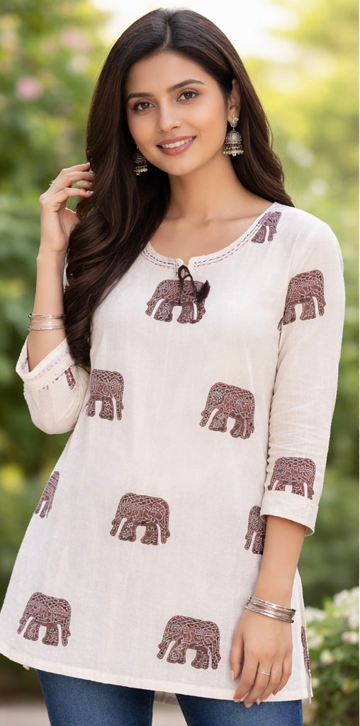 Premium khadhi Cotton Printed Short Kurti