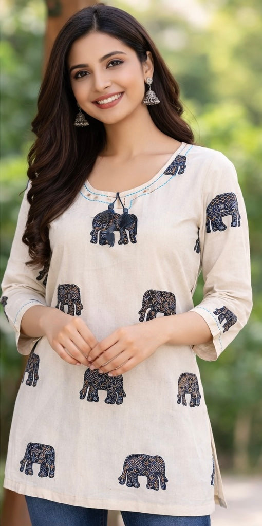 Premium khadhi Cotton Printed Short Kurti