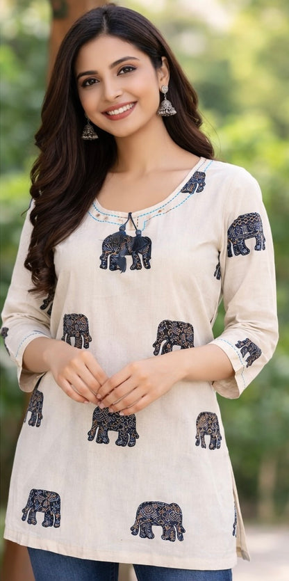 Premium khadhi Cotton Printed Short Kurti
