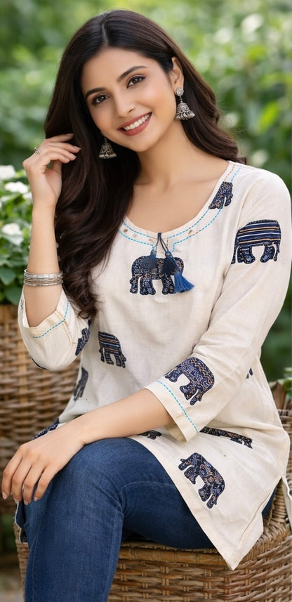 Premium khadhi Cotton Printed Short Kurti
