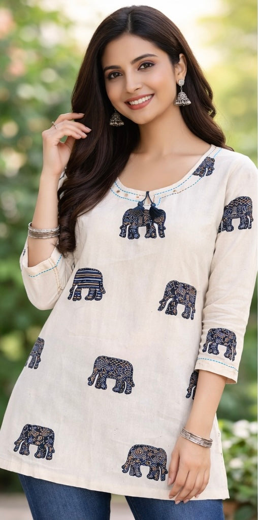 Premium khadhi Cotton Printed Short Kurti