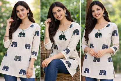 Premium khadhi Cotton Printed Short Kurti