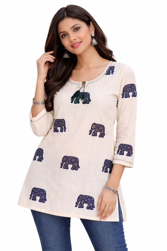 Premium khadhi Cotton Printed Short Kurti