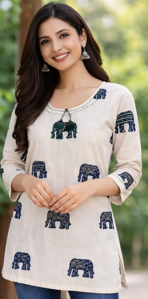 Premium khadhi Cotton Printed Short Kurti
