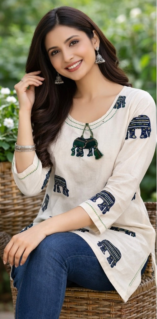 Premium khadhi Cotton Printed Short Kurti