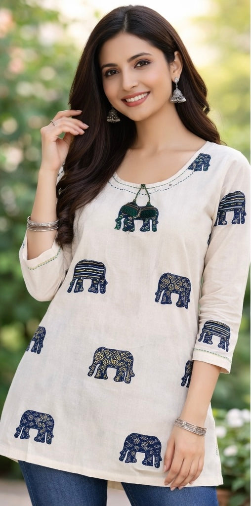 Premium khadhi Cotton Printed Short Kurti