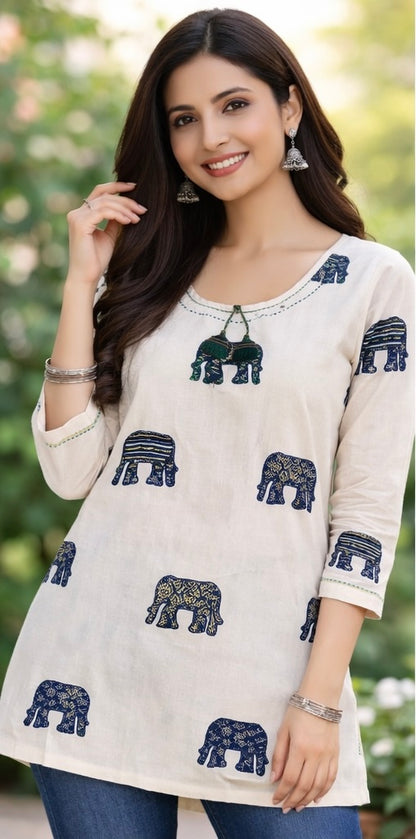 Premium khadhi Cotton Printed Short Kurti