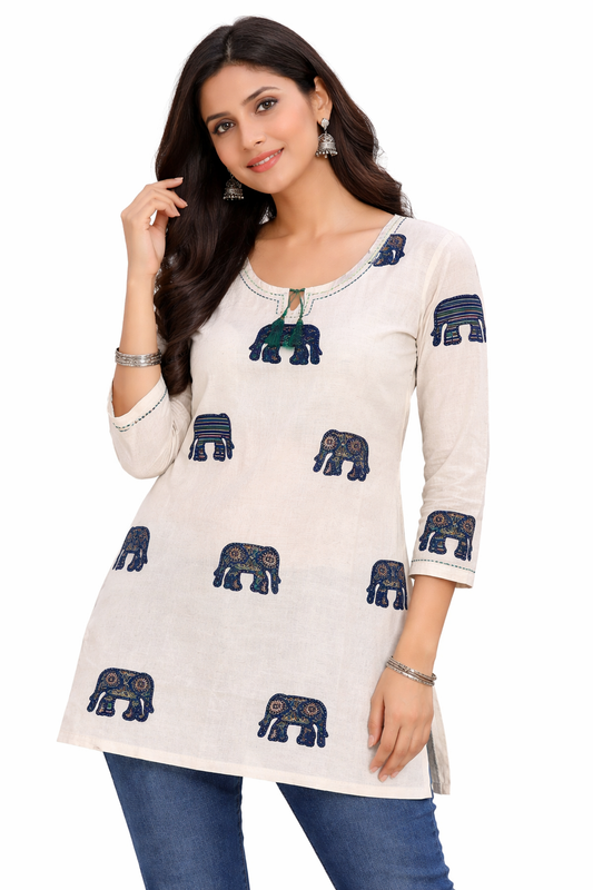 Premium khadhi Cotton Printed Short Kurti