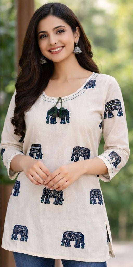 Premium khadhi Cotton Printed Short Kurti