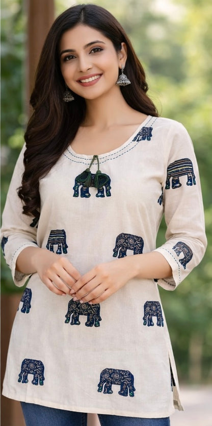 Premium khadhi Cotton Printed Short Kurti