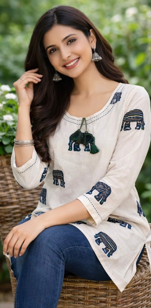 Premium khadhi Cotton Printed Short Kurti