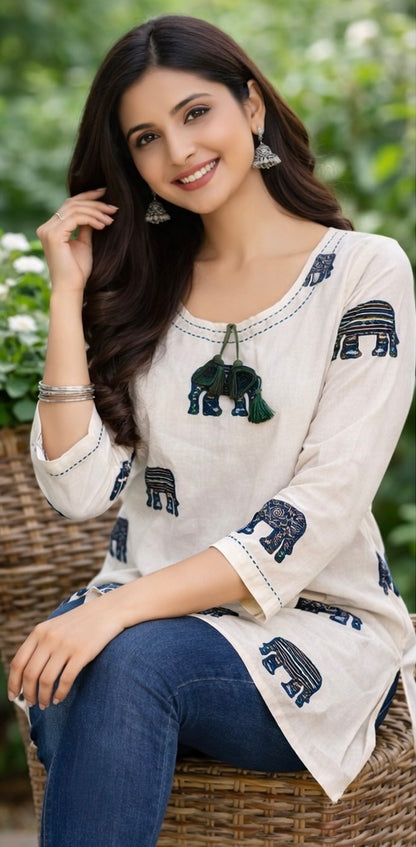 Premium khadhi Cotton Printed Short Kurti