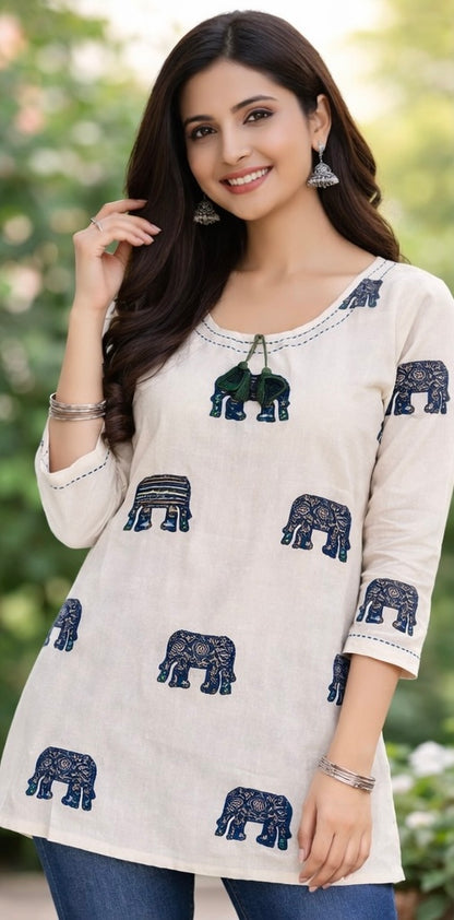 Premium khadhi Cotton Printed Short Kurti