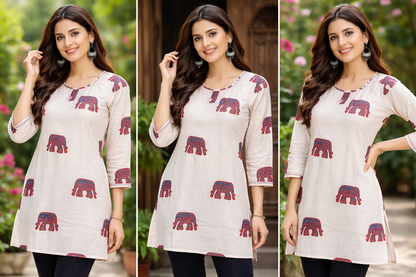 Premium khadhi Cotton Printed Short Kurti