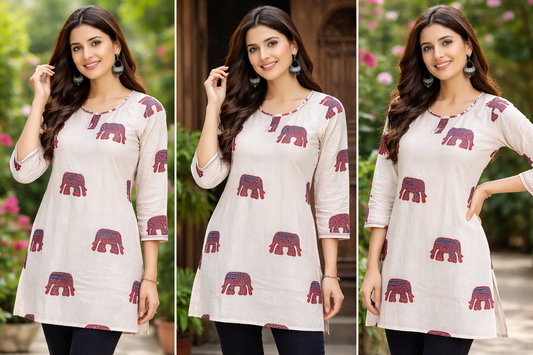 Premium khadhi Cotton Printed Short Kurti