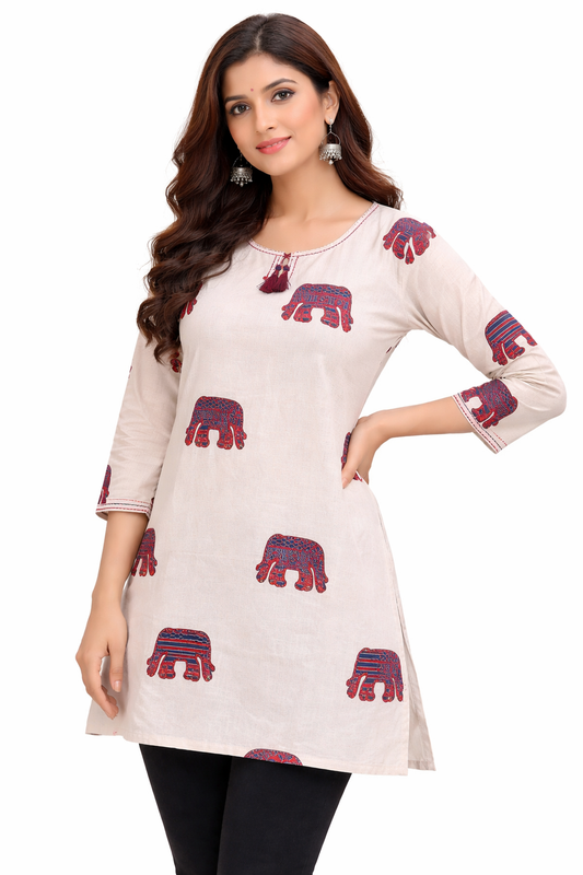 Premium khadhi Cotton Printed Short Kurti