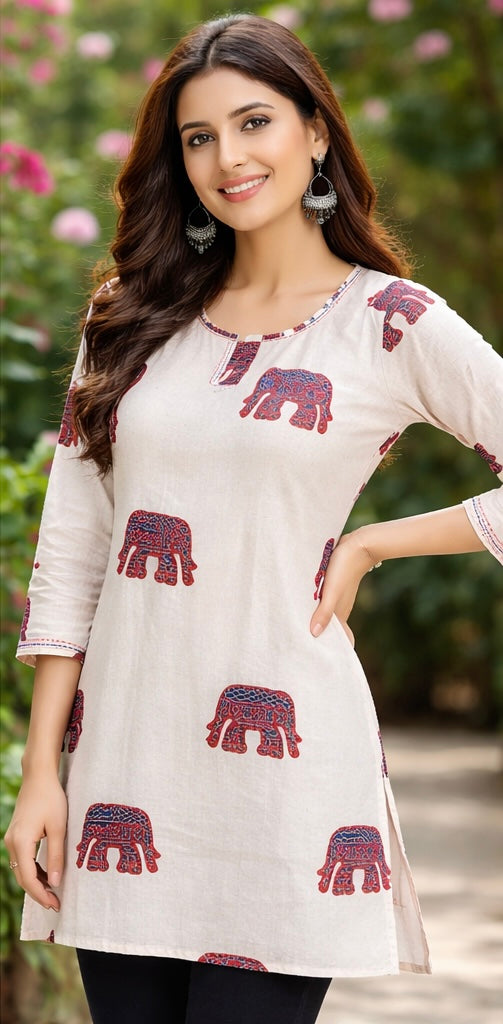 Premium khadhi Cotton Printed Short Kurti