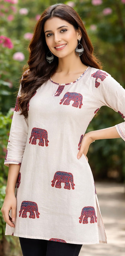 Premium khadhi Cotton Printed Short Kurti