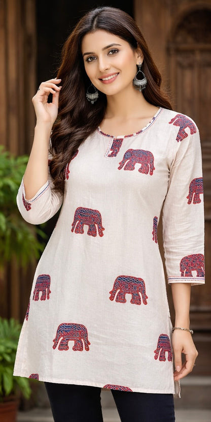 Premium khadhi Cotton Printed Short Kurti
